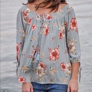 Hem & Thread floral off the shoulder top